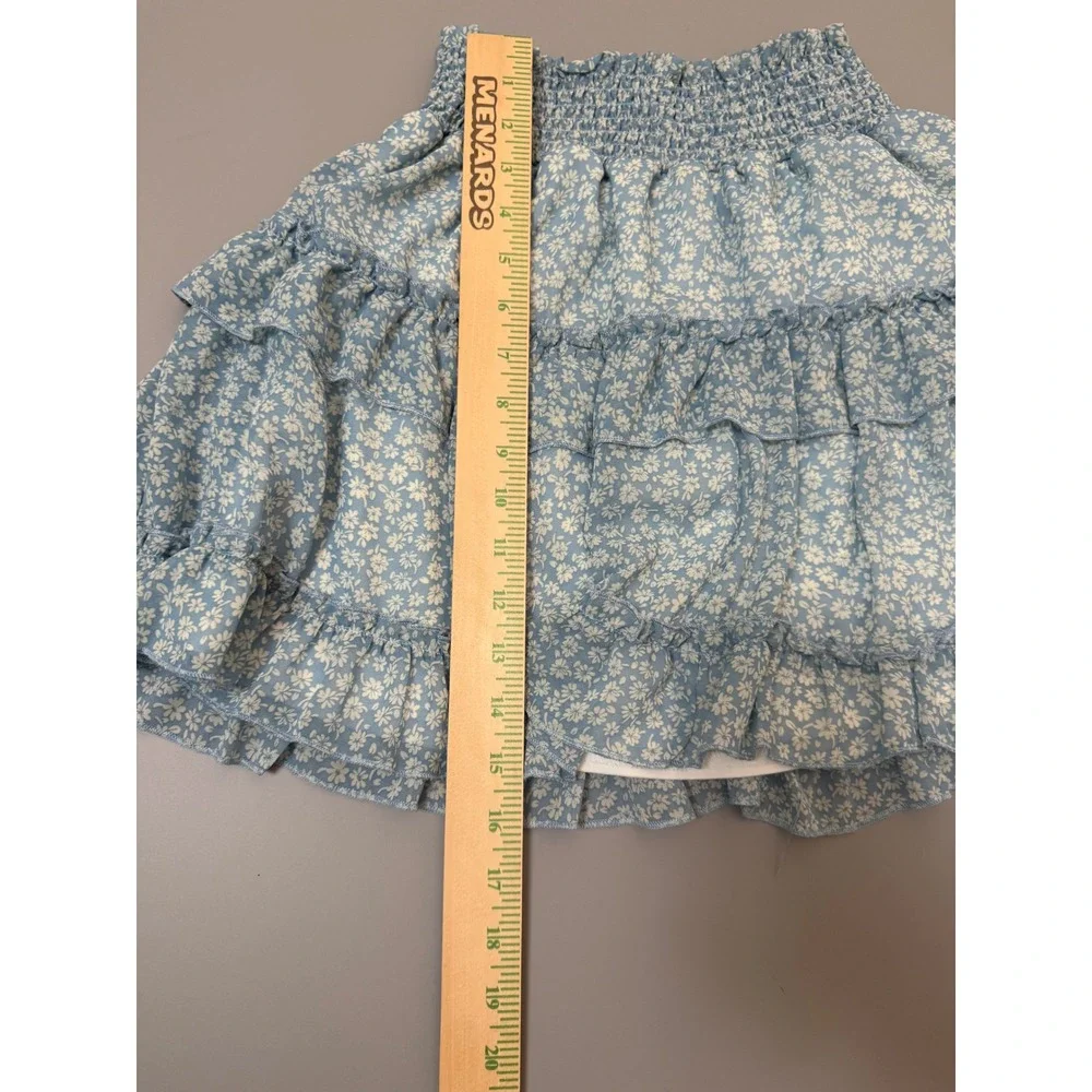 Altar'd State Blue White Floral Tiered Ruffle Mini Skirt Smocked Waist L